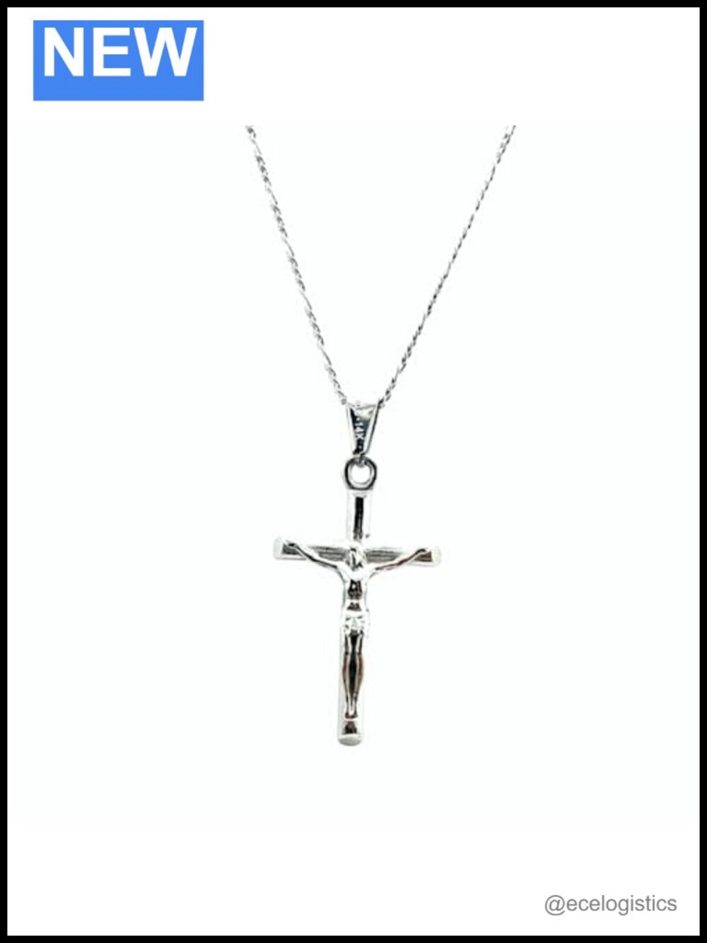 14k White Gold Filled Crucifix Necklace Figaro Chain 22"